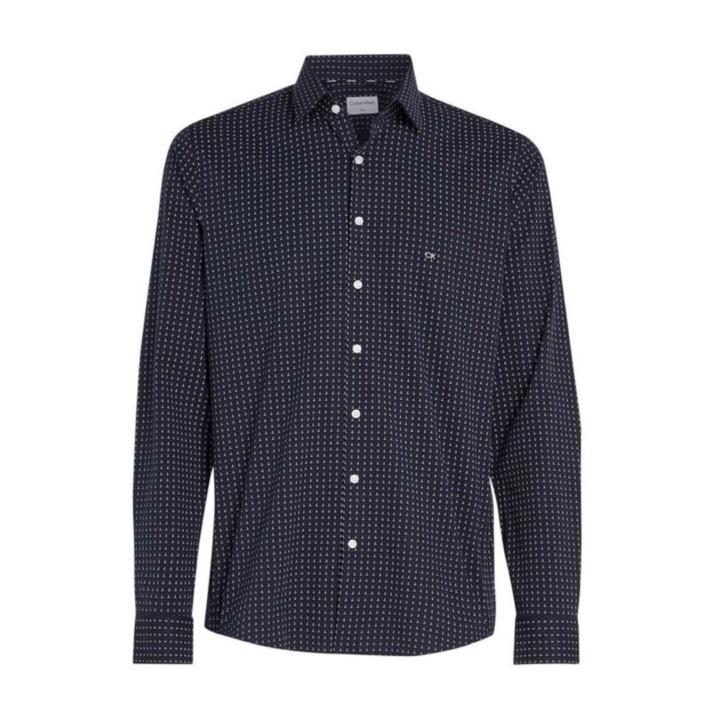 Calvin Klein Mens Microprint Poplin Slim Long-Sleeved Shirt / Blue